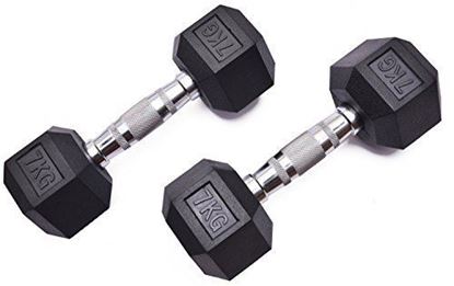 Picture of Kemket Rubber Hex Dumbbells Pair - 7kg Home Gym Fitness Exercise workout training 7kg