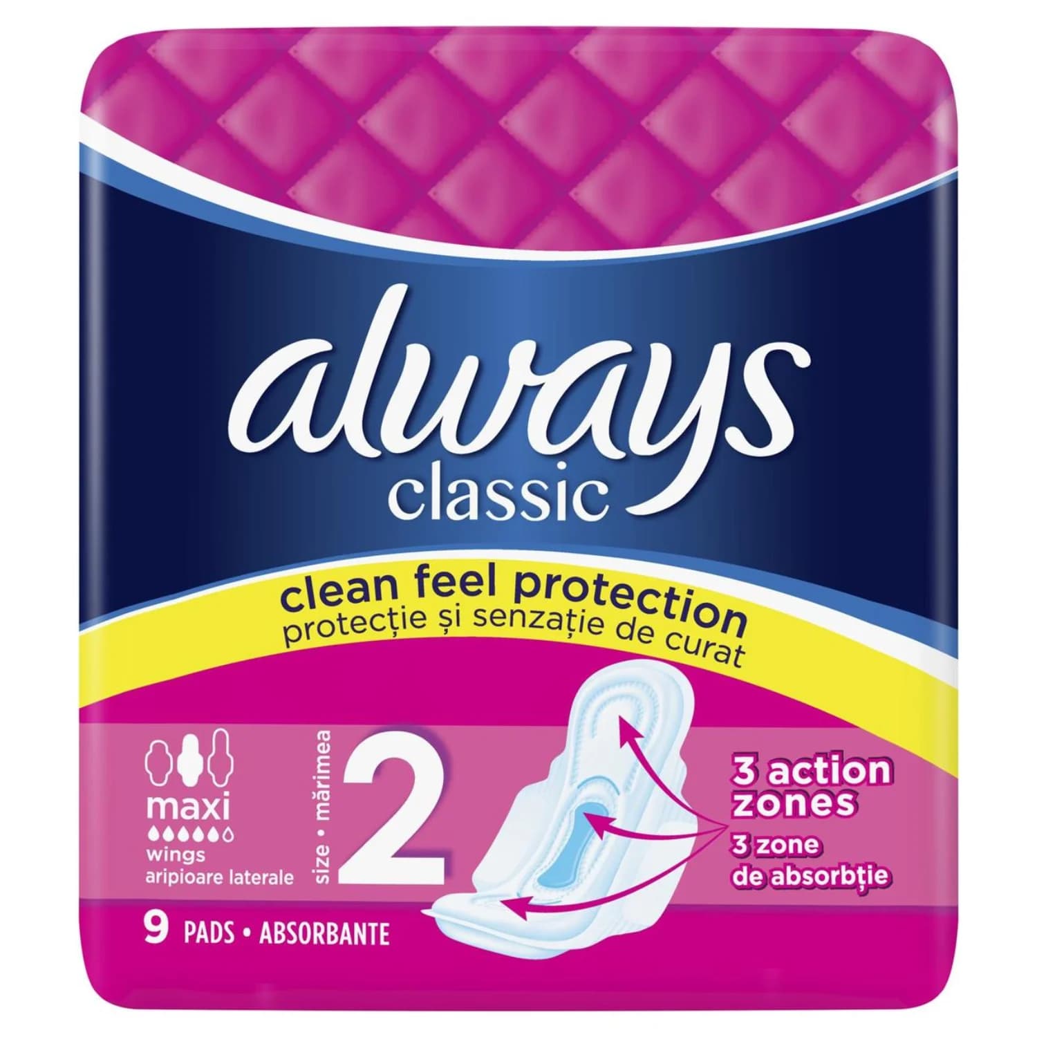 Always Classic Maxi Pads with Wings 9 Pack