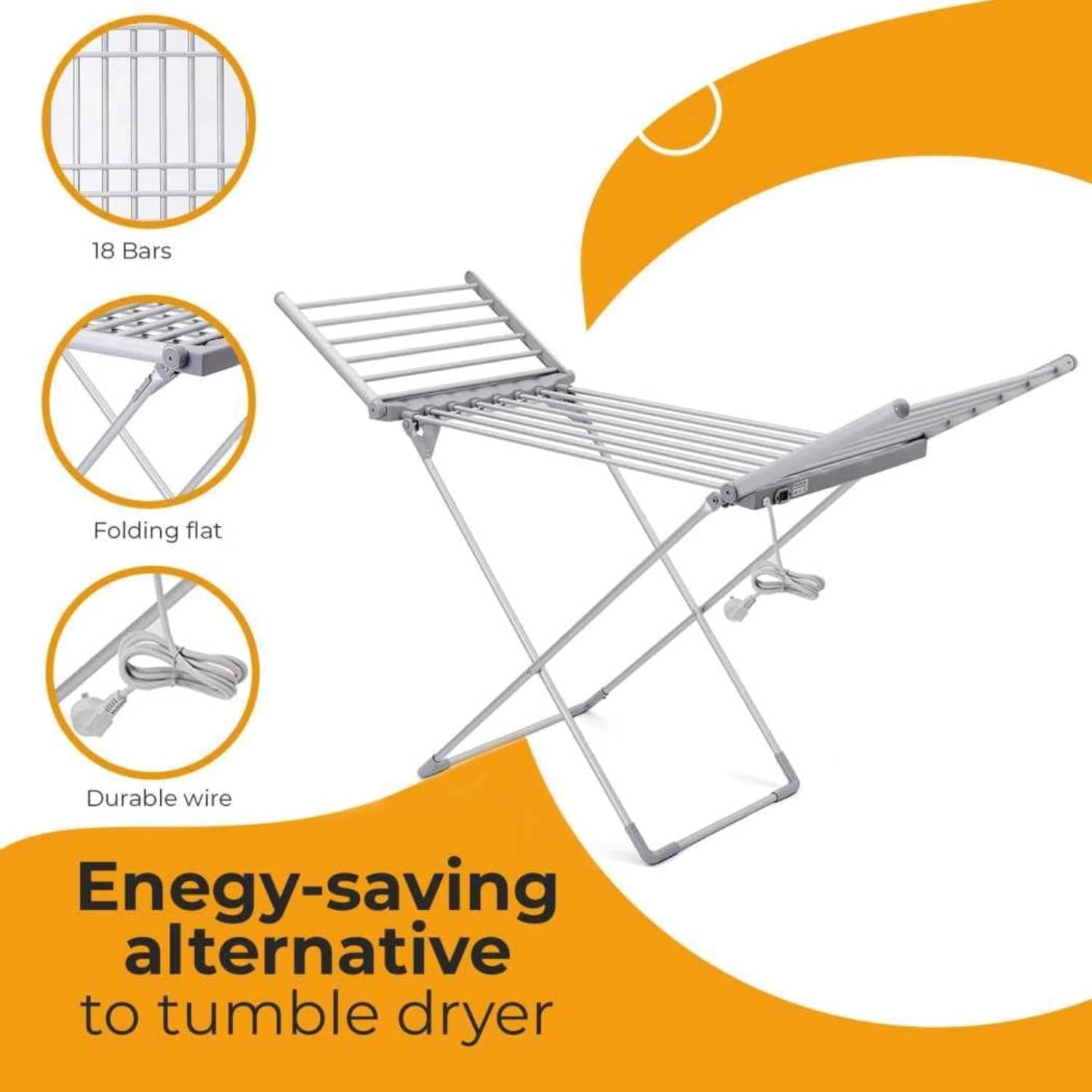 Kemket Electric Heated Clothes Dryer Foldable & Adjustable Wet Laundry Airer for Indoor (Silver)