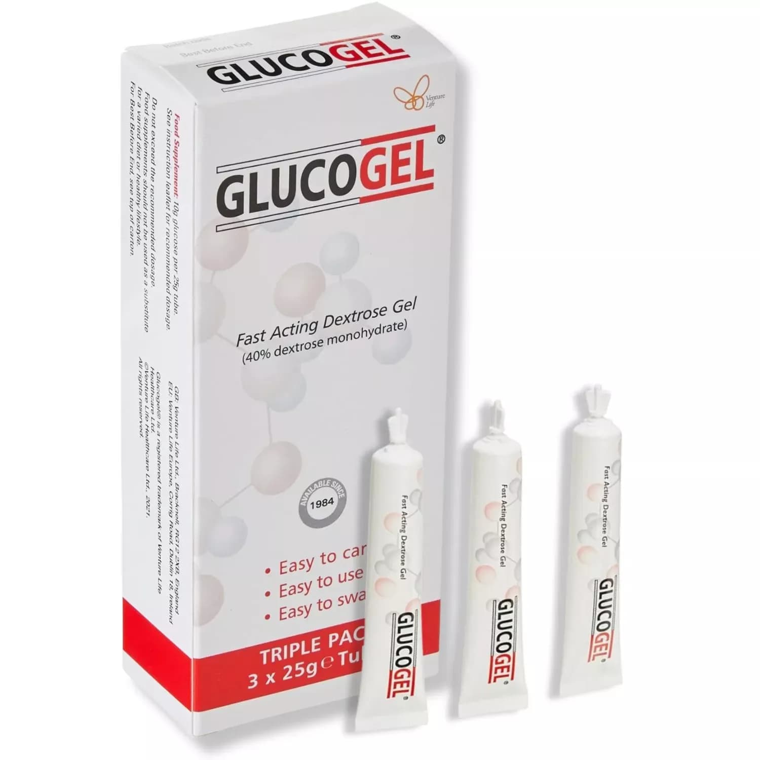 GlucoGel Fast-Acting Glucose Energy Gel Original Tubes 3X25g