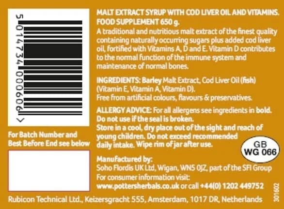 Potter Malt Extract and Cod Liver Oil Origional - 650g Pack-4