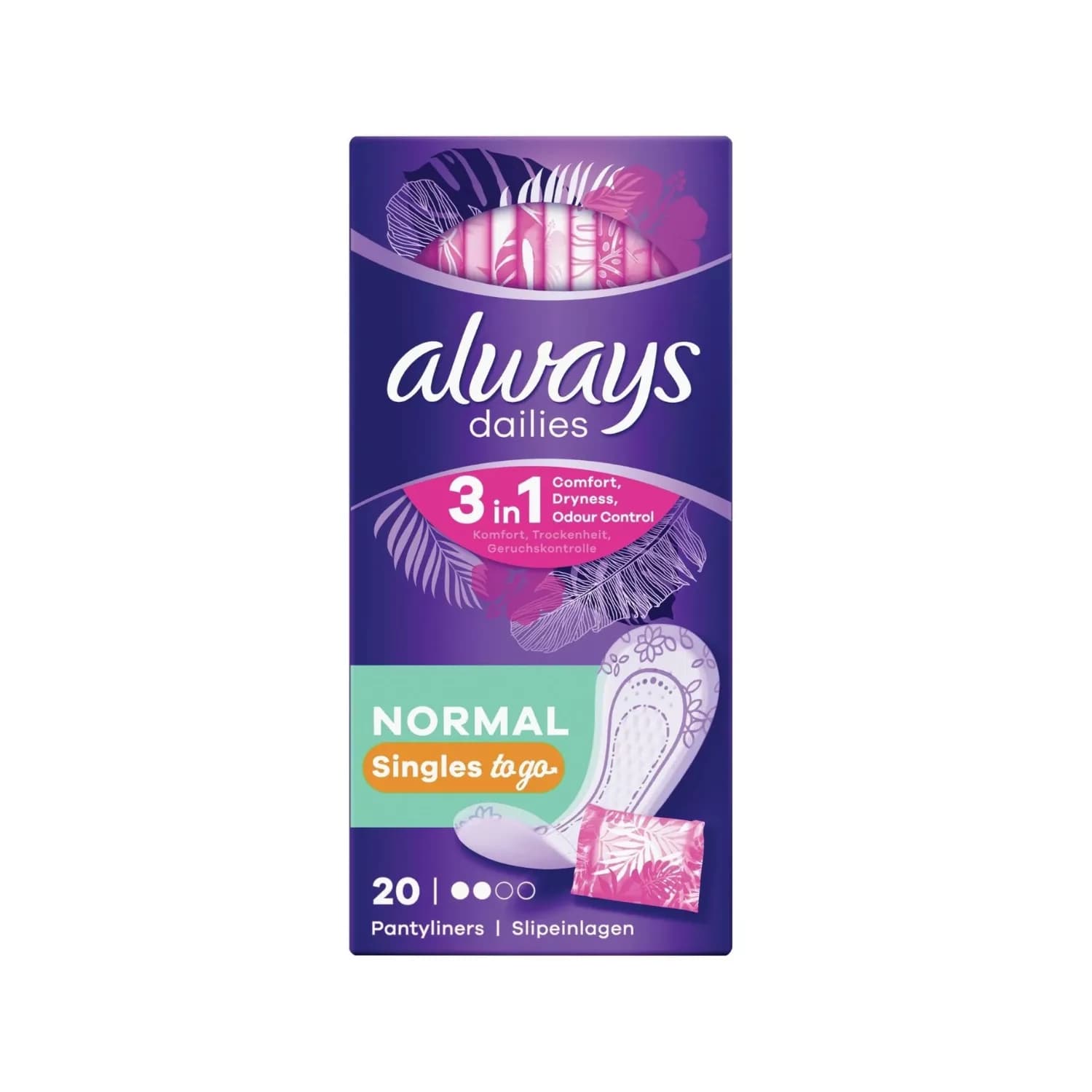 Always Dailies Individually Wrapped Normal Singles Pantyliners, Pack of 6