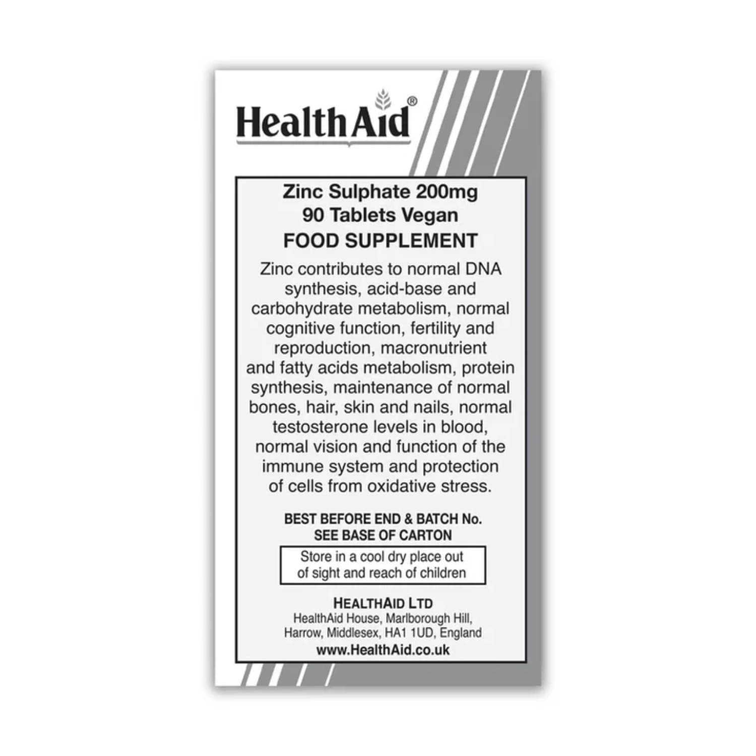 HealthAid Zinc Sulphate 200mg - 90 Tablets