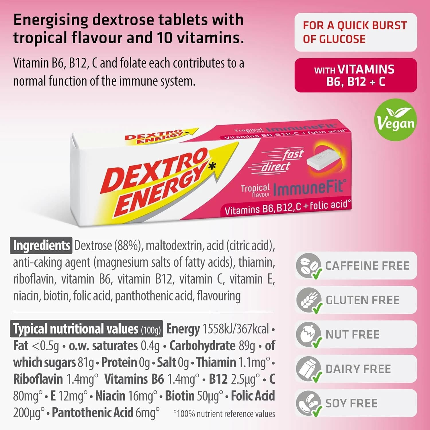Dextro Energy Tablets ImmuneFit Tropical Flavour 47g