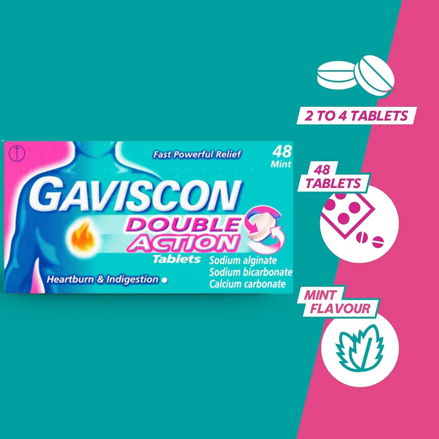 Gaviscon Double Action Mint Flavour – 48 Tablets