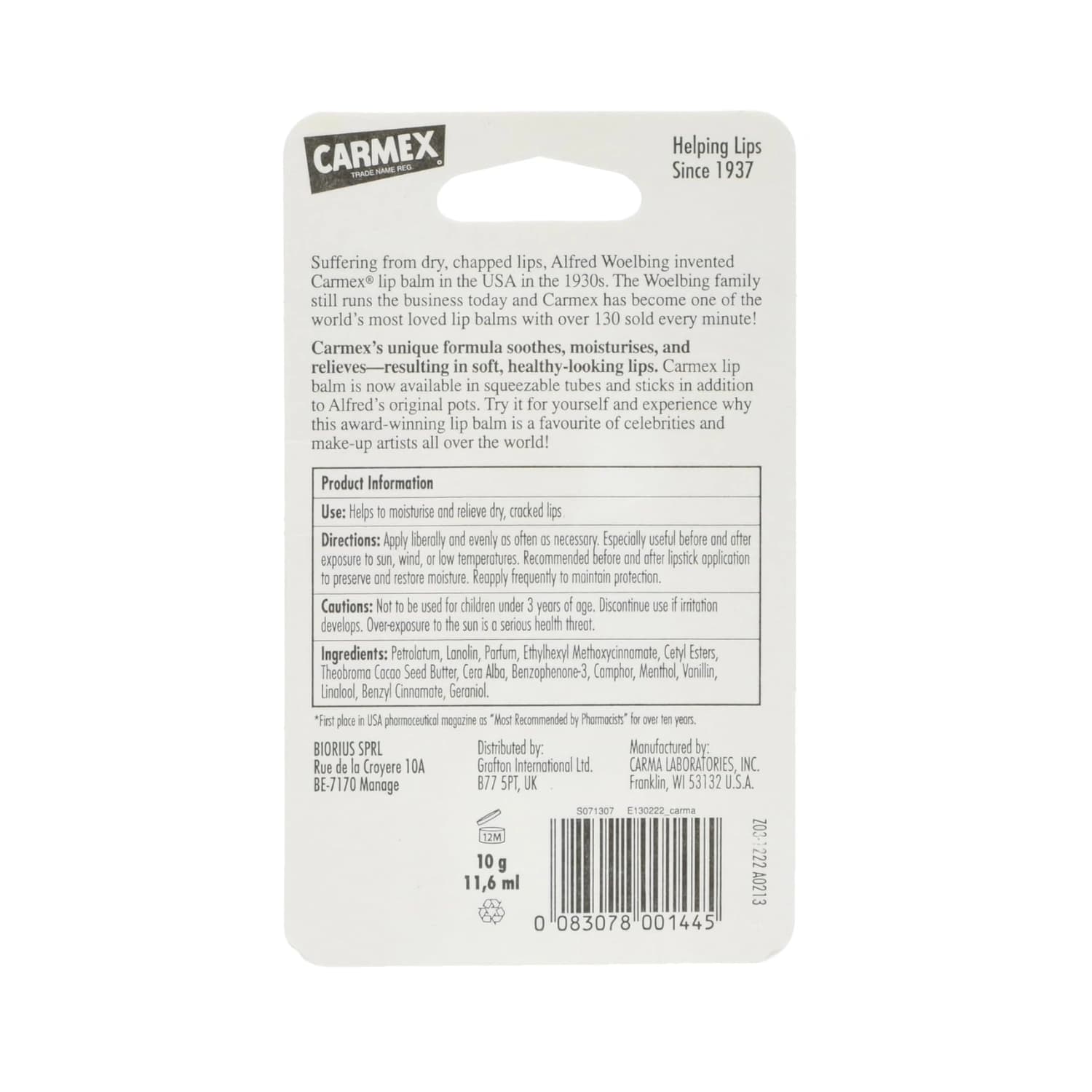 Carmex Moisturising Lip Balm Cherry Flavour SPF15 10g