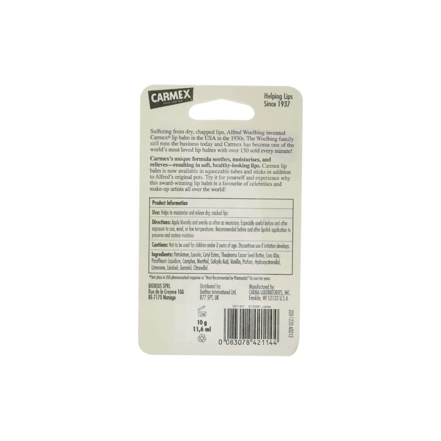 Carmex Moisturising Lip Balm, Classic, 10g