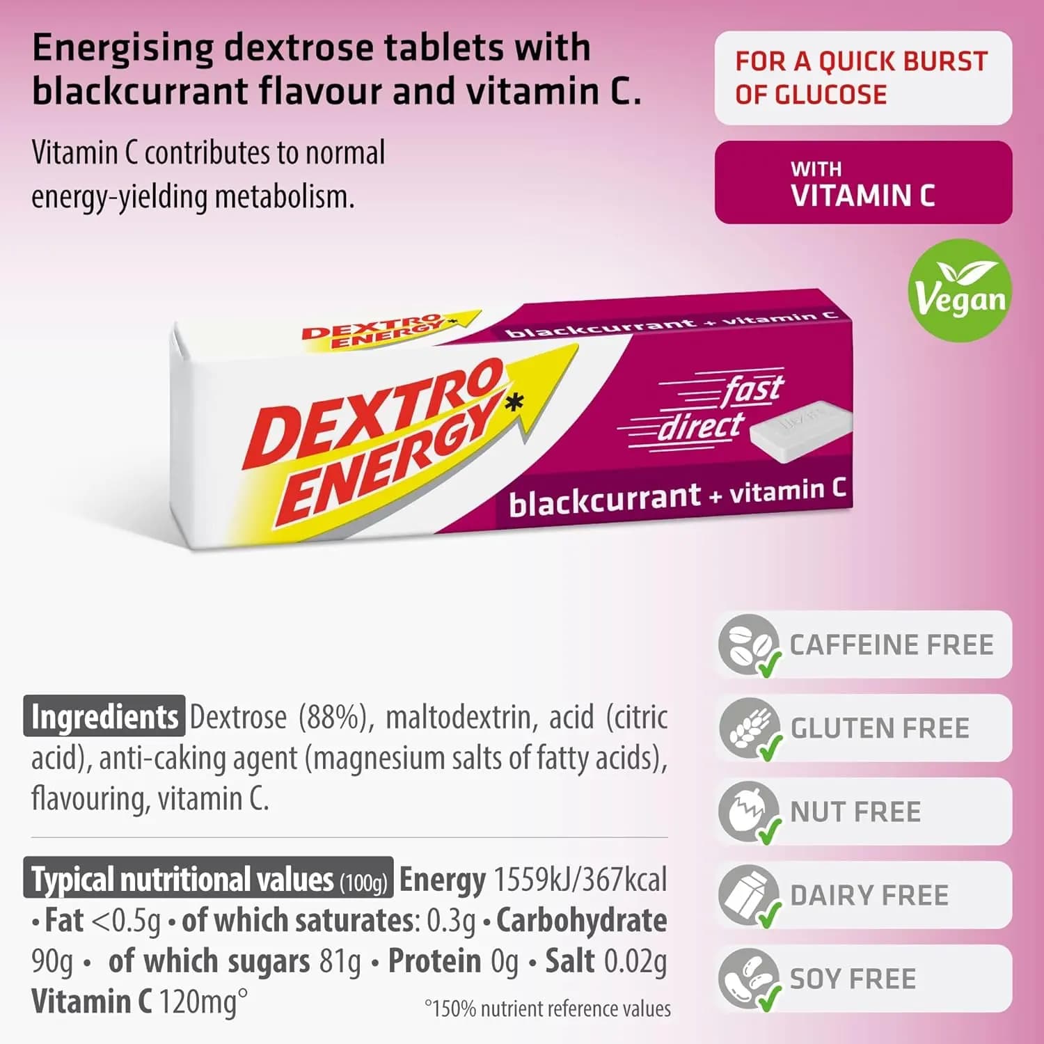 24x Dextro Energy Tablets Blackcurrant + Vitamin C 47g