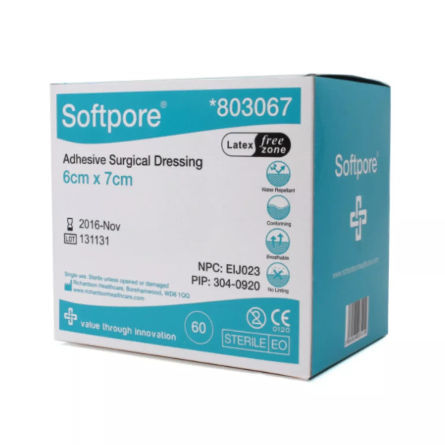 Softpore Adhesive Sterile Wound Dressings Plasters First Aid Cuts & Burns 6cm x 7cm 60 Pack