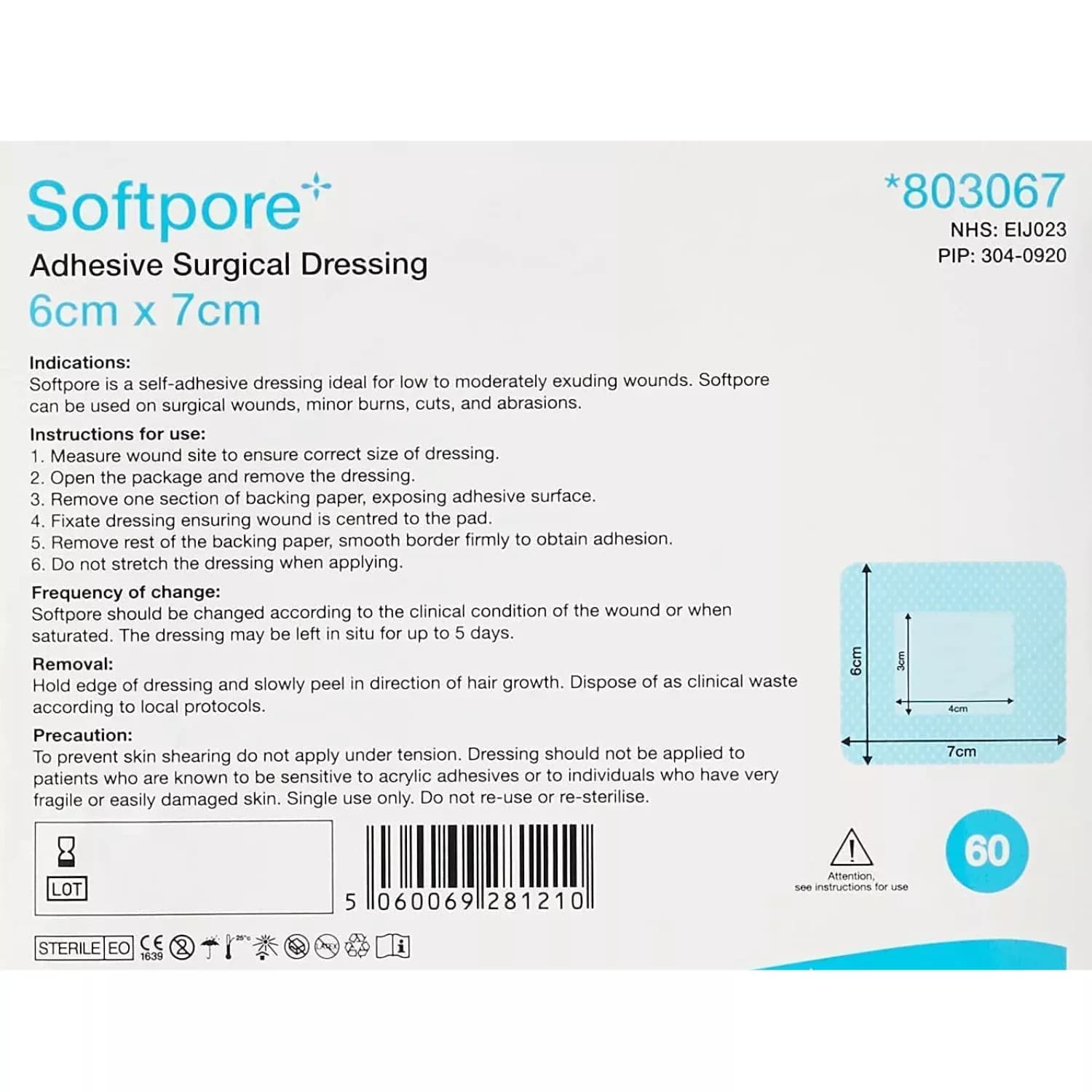 Softpore Adhesive Sterile Wound Dressings Plasters First Aid Cuts & Burns 6cm x 7cm 60 Pack