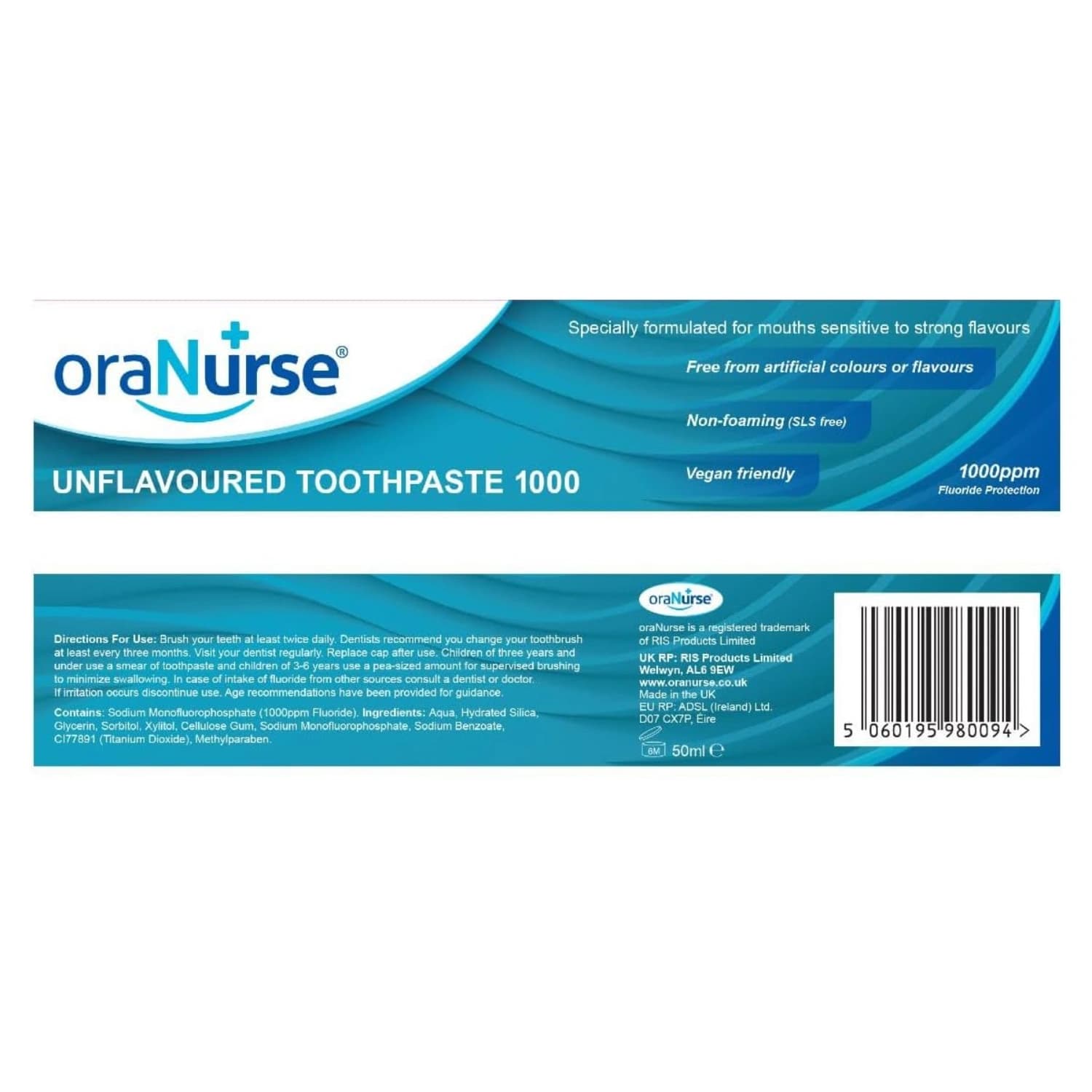 OraNurse Unflavoured Toothpaste 1000ppm 50ml