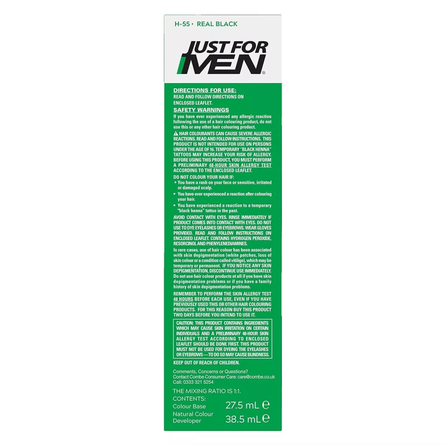 Just For Men Original Formula Real Black Hair Dye, H-55 Real Black