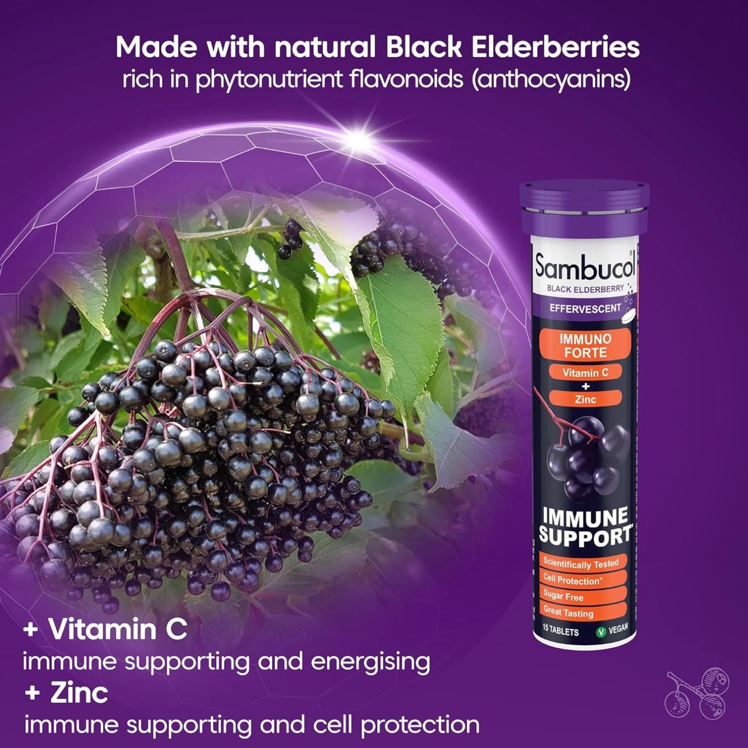 Sambucol Black Elderberry Effervescent Tablets, 15 Count