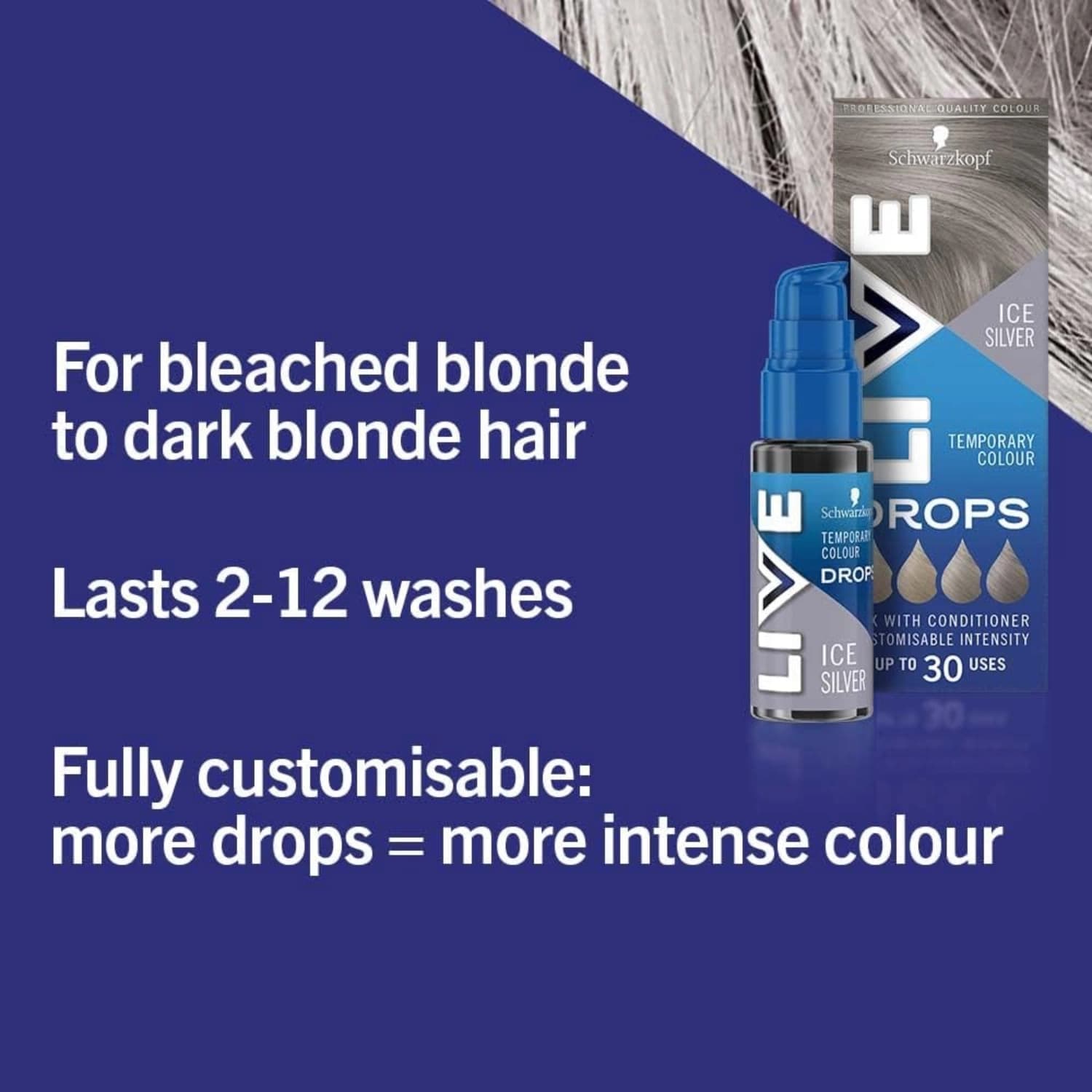 Schwarzkopf live ice silver temporary colour drops 30ml 6