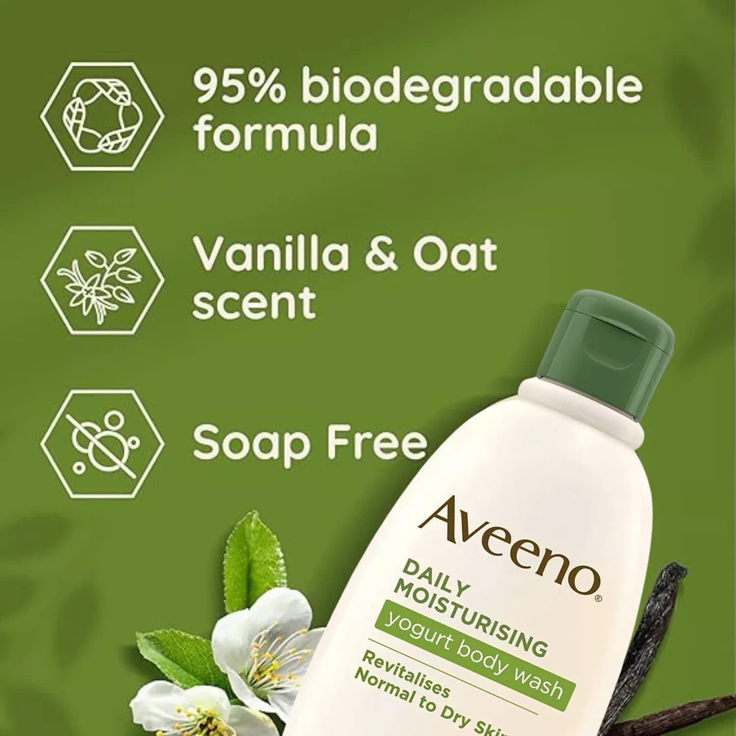 Aveeno daily moisturising yogurt body wash vanilla and oat scented 300ml 3
