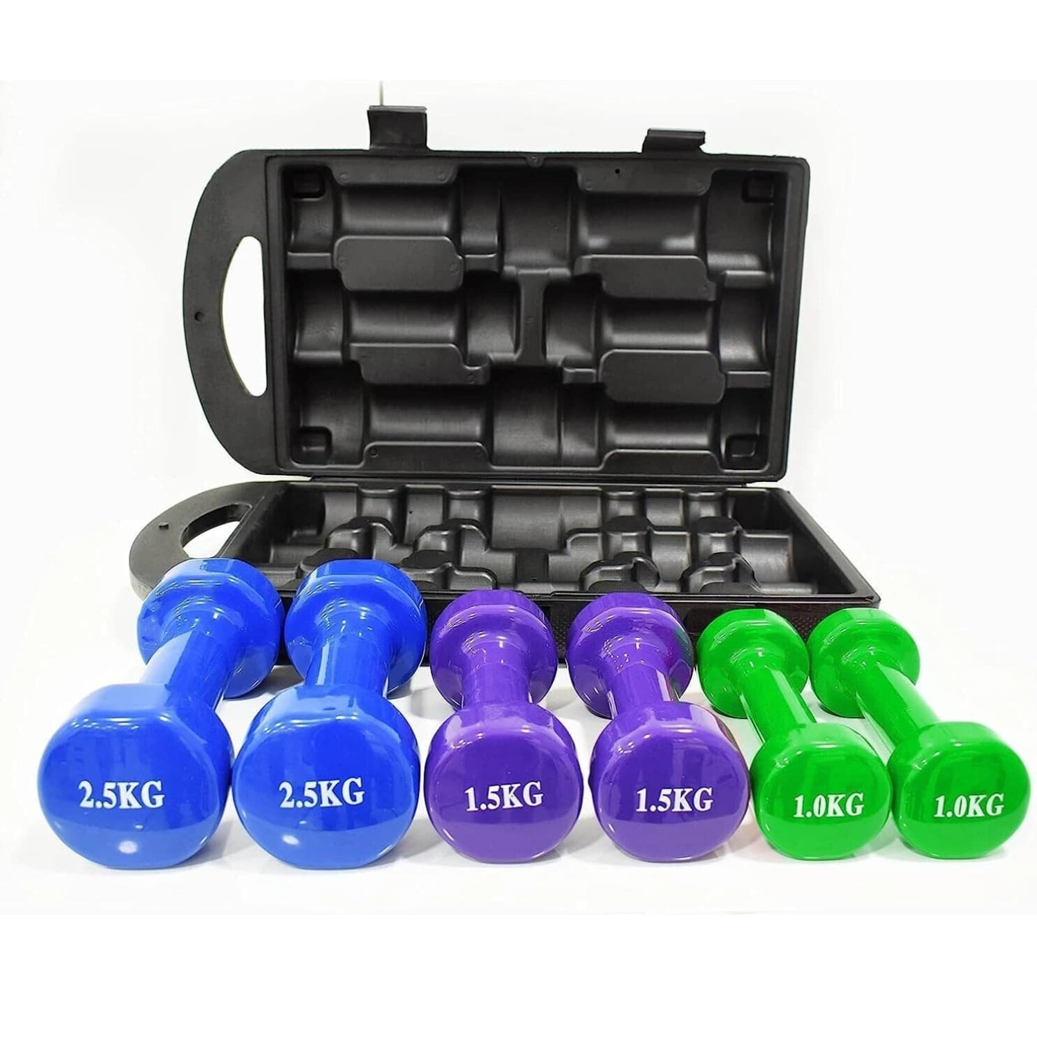 Vinyl fitbell kit in a case 10 kg dumbbell weights set (5)